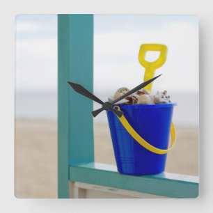 Bucket Filled With Seashells Square Wall Clock