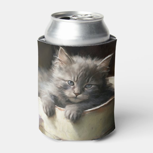 Bucket Full Of Joy Sweet Grey Kitten Can Cooler (Can Front)