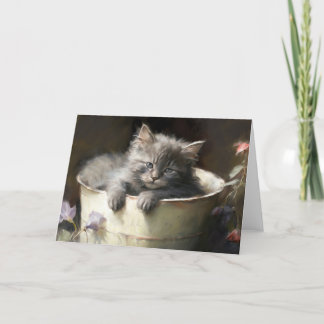 Bucket Full Of Joy Sweet Grey Kitten Greeting Card