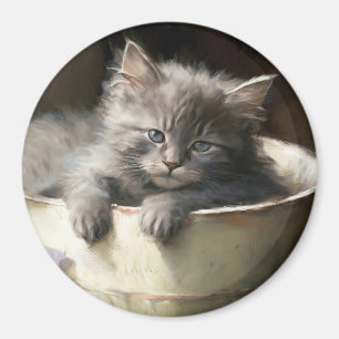 Bucket Full Of Joy Sweet Grey Kitten Magnet