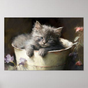 Bucket Full Of Joy Sweet Grey Kitten Poster