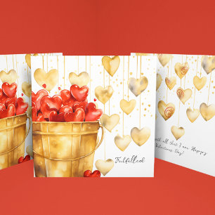 Bucket Full of Red Hearts and Gold Love Hearts Card