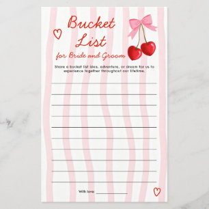 Bucket List Cherry Pink Bow Bridal Shower Game