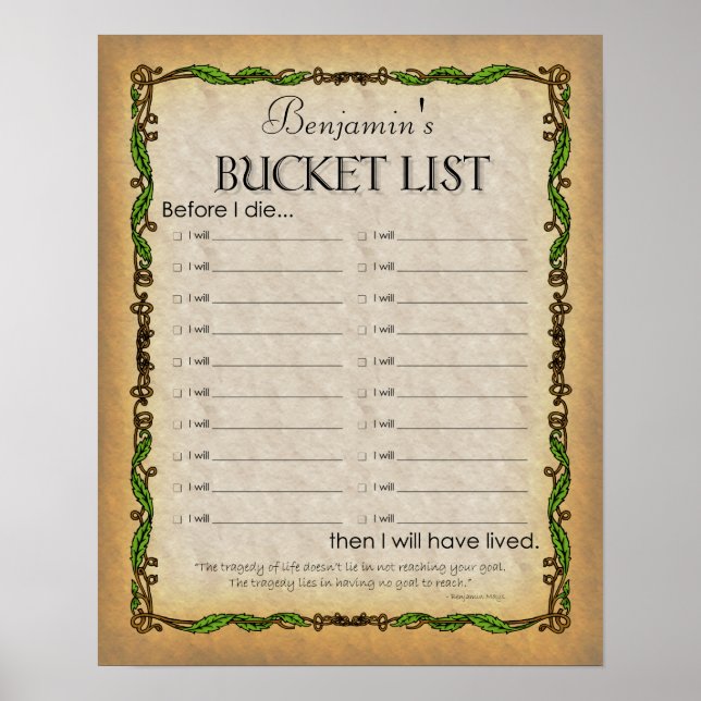 Bucket List Poster (Front)