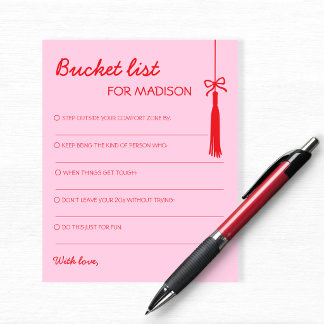 Bucket List Tassel Bow Pink Red Advice Graduation