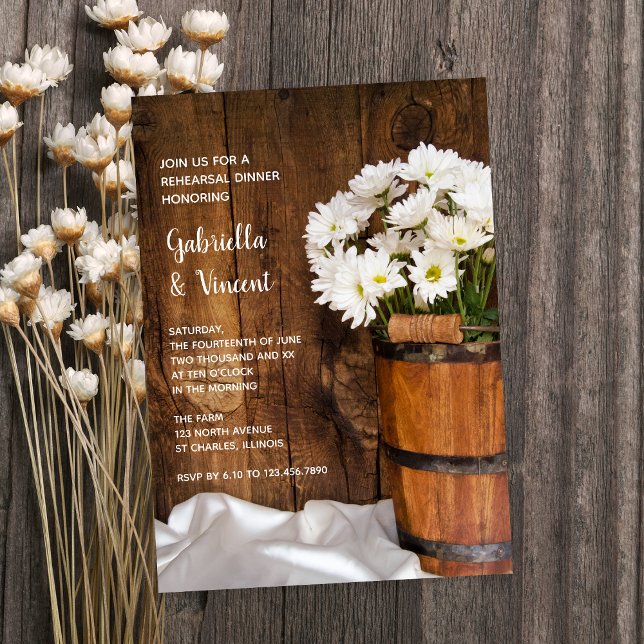Bucket of Daisies Barn Wedding Rehearsal Dinner Invitation (Creator Uploaded)