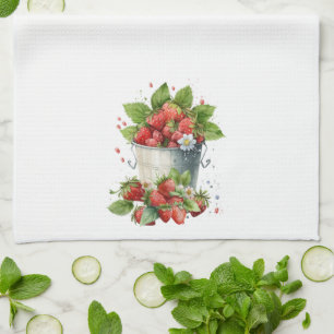 Bucket of Fresh Strawberries Tea Towel