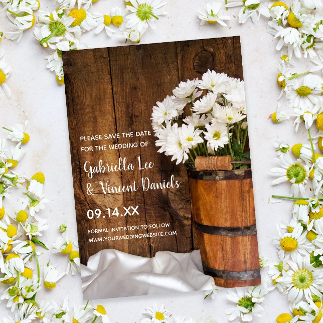 Bucket White Daisies Barn Wedding Save the Date (Creator Uploaded)