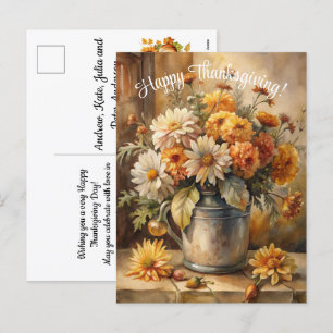 Bucket with Fall Floral Happy Thanksgiving Holiday Postcard