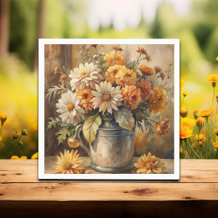 Bucket with Fall Floral   Napkin