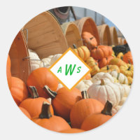 Buckets of Pumpkin Gourds Monogram Sticker Seals