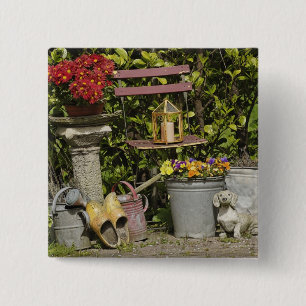 Buckets, shoes, and flowers, Zaanse Schans, 15 Cm Square Badge
