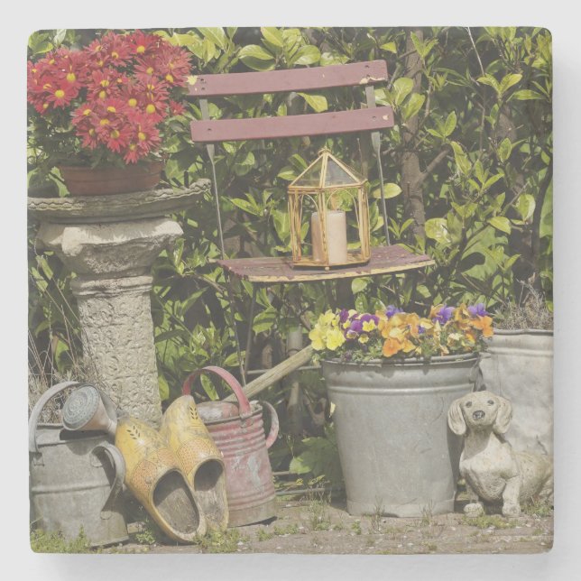 Buckets, shoes, and flowers, Zaanse Schans, Stone Coaster (Front)
