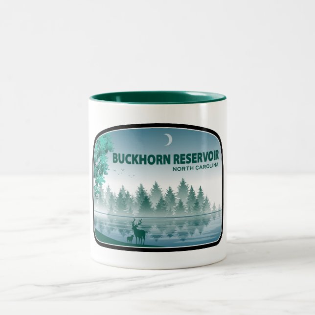 Buckhorn Reservoir North Carolina Deer Two-Tone Coffee Mug (Center)