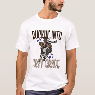 Buckin' Into First Grade Retro Cowboy Teacher T-Shirt