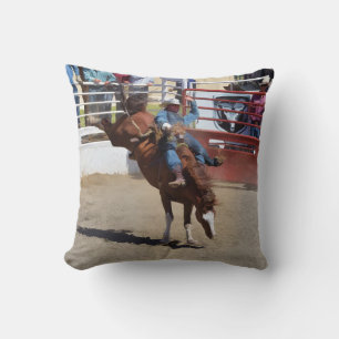 Bucking Bareback Bronco and Rodeo Cowboy Cushion