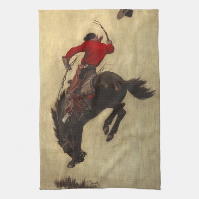 Bucking Bronco by Newell Convers Wyeth Tea Towel (Vertical)