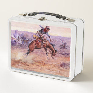 “Bucking Bronco” Cowboy Art by Charles Russell Metal Lunch Box