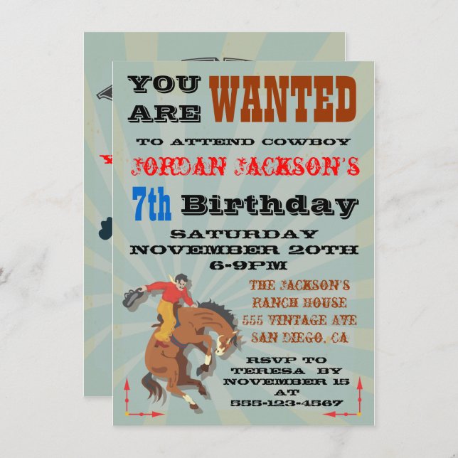 Bucking Bronco Cowboy Birthday Party Invitaiton Invitation (Front/Back)