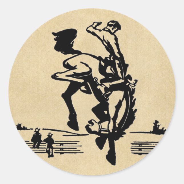 Bucking Bronco Horse and Rider Classic Round Sticker (Front)