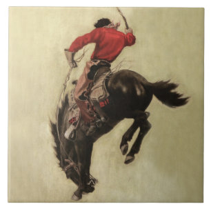 “Bucking Bronco” Magazine Cover by NC Wyeth Ceramic Tile