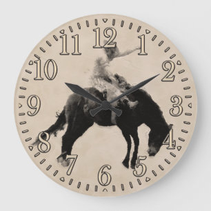 Bucking Bronco Rodeo Cowboy Large Clock