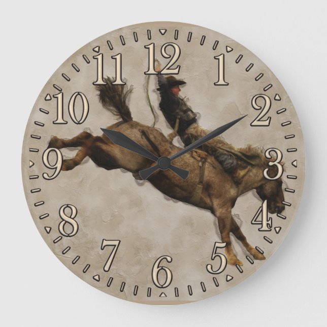 Bucking Bronco Rodeo Cowboy Large Clock (Front)