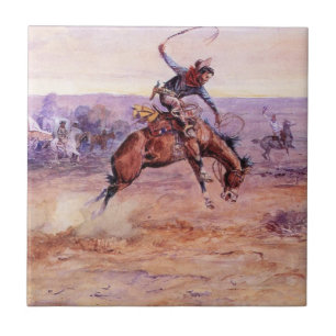 Bucking Bronco (Taming a Wild Horse) Ceramic Tile