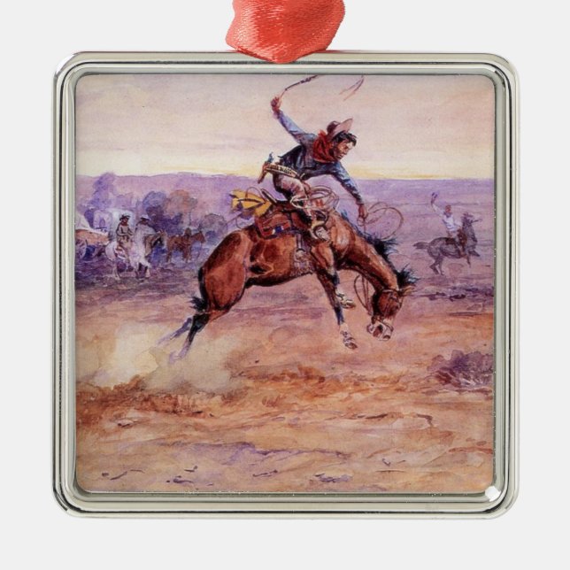 Bucking Bronco (Taming a Wild Horse) Metal Ornament (Front)