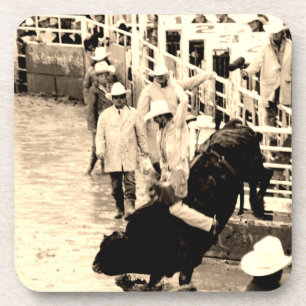 Bucking Bull Rodeo Rider Picture Coaster