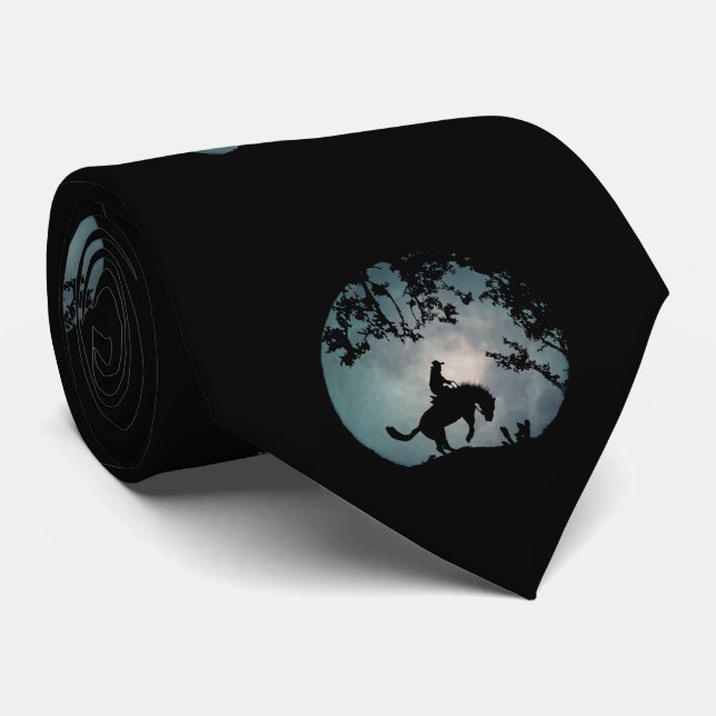 Bucking Horse, Cowboy and Moon Neck Tie (Rolled)