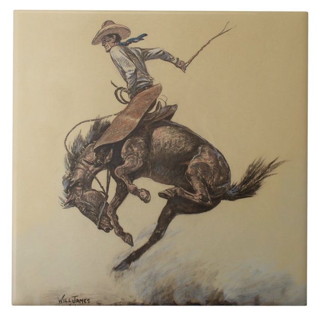 “Bucking Horse” Western Art by Will James Ceramic Tile (Front)