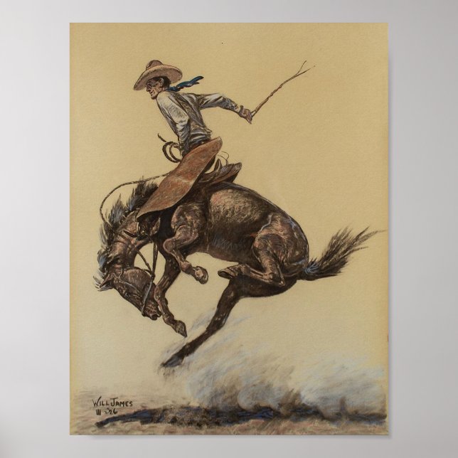“Bucking Horse” Western Art by Will James Poster (Front)