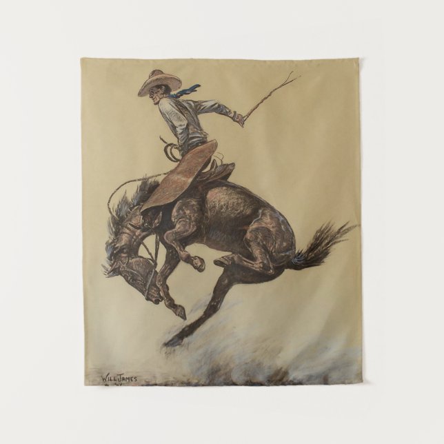 “Bucking Horse” Western Art by Will James Tapestry (Front)