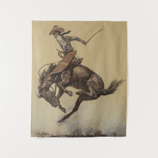 “Bucking Horse” Western Art by Will James Tapestry (Front)