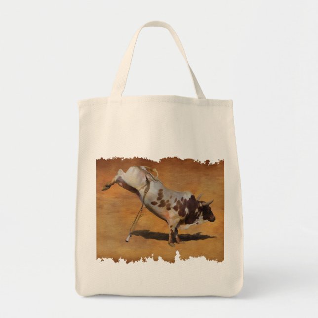 Bucking Rodeo Bull on faux Parchment Designer Gift Tote Bag (Front)