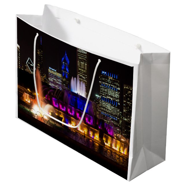 Buckingham Fountain Chicago Large Gift Bag (Front Angled)