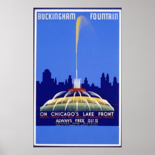 Buckingham Fountain Chicago Vintage Poster