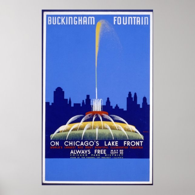 Buckingham Fountain Chicago Vintage Poster (Front)