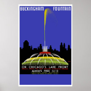 "Buckingham Fountain, Chicago" Vintage Travel Poster