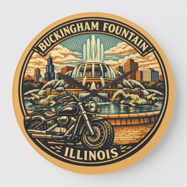 Buckingham Fountain Illinois Centennial Tribute Large Clock (Front)
