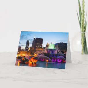 Buckingham Fountain Lit At Night Card