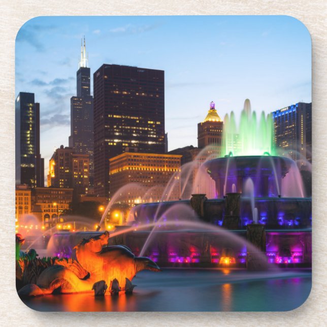 Buckingham Fountain Lit At Night Coaster (Front)