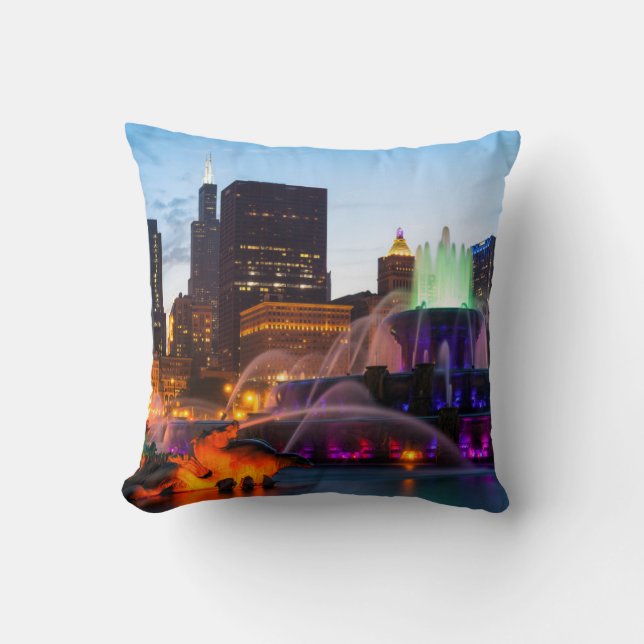 Buckingham Fountain Lit At Night Cushion (Front)