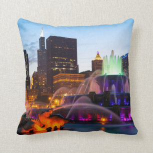 Buckingham Fountain Lit At Night Cushion