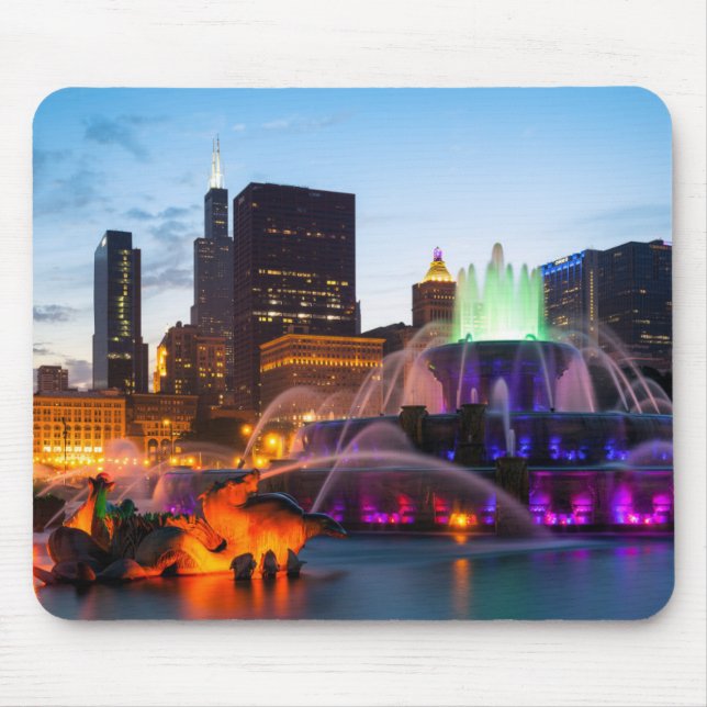 Buckingham Fountain Lit At Night Mouse Pad (Front)