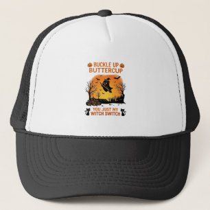 Buckle Up Buttercup Halloween Ghost Witch Hat Broo