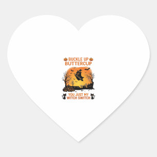 Buckle Up Buttercup Halloween Ghost Witch Hat Broo Heart Sticker