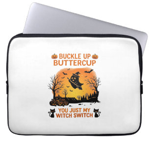 Buckle Up Buttercup Halloween Ghost Witch Hat Broo Laptop Sleeve