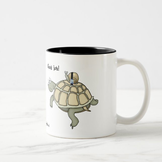 Buckle up! Cartoon turtle and snail. Two-Tone Coffee Mug (Right)